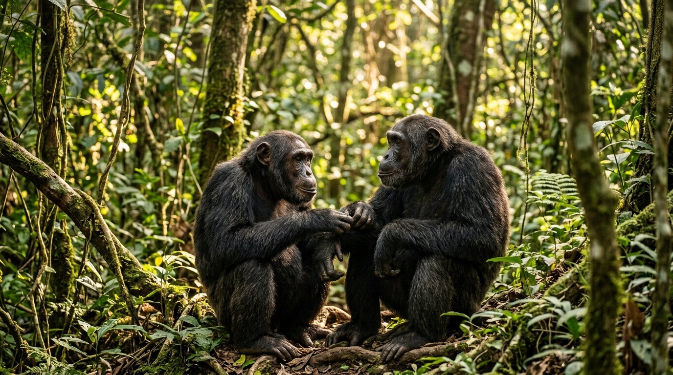 Шимпанзе живут в полигамных группах, где самцы активно конкурируют за самок