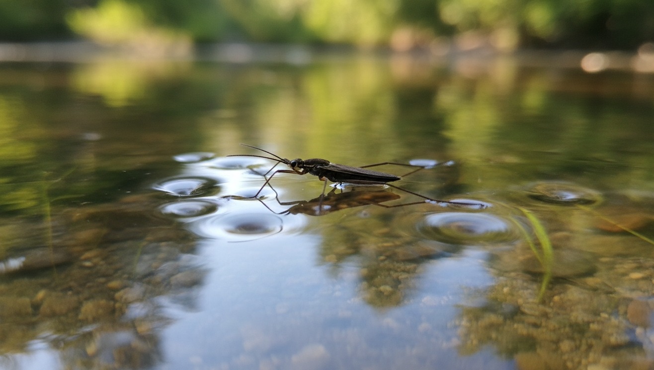 Surface Tension of Water. A water strider weighs almost nothing, but even it couldn't run across alcohol — the surface tension simply wouldn't be enough.