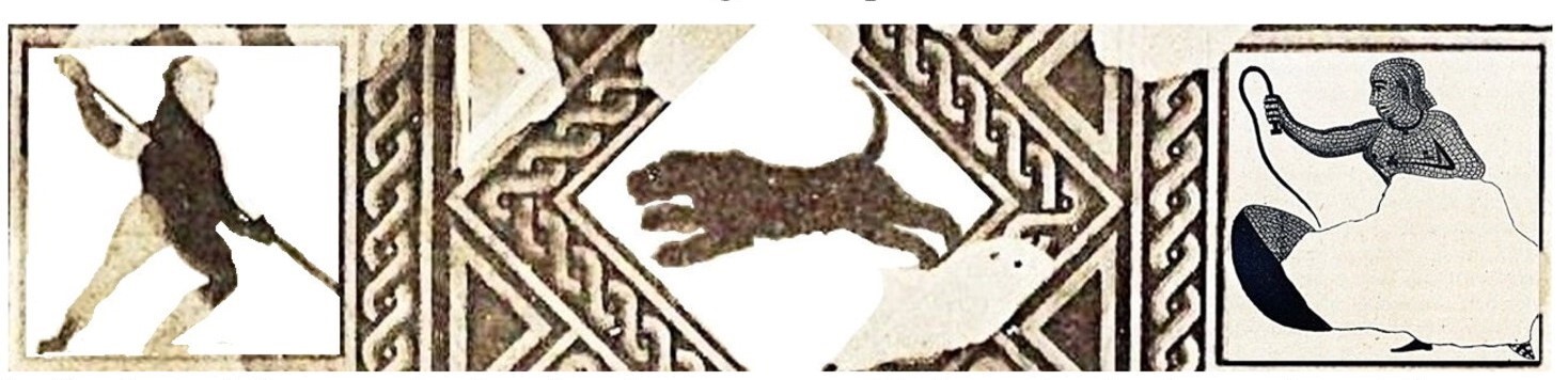 Фрагмент мозаики с изображением охотника с шестом, леопарда и женщины. Источник изображения: tandfonline.com. Фото.