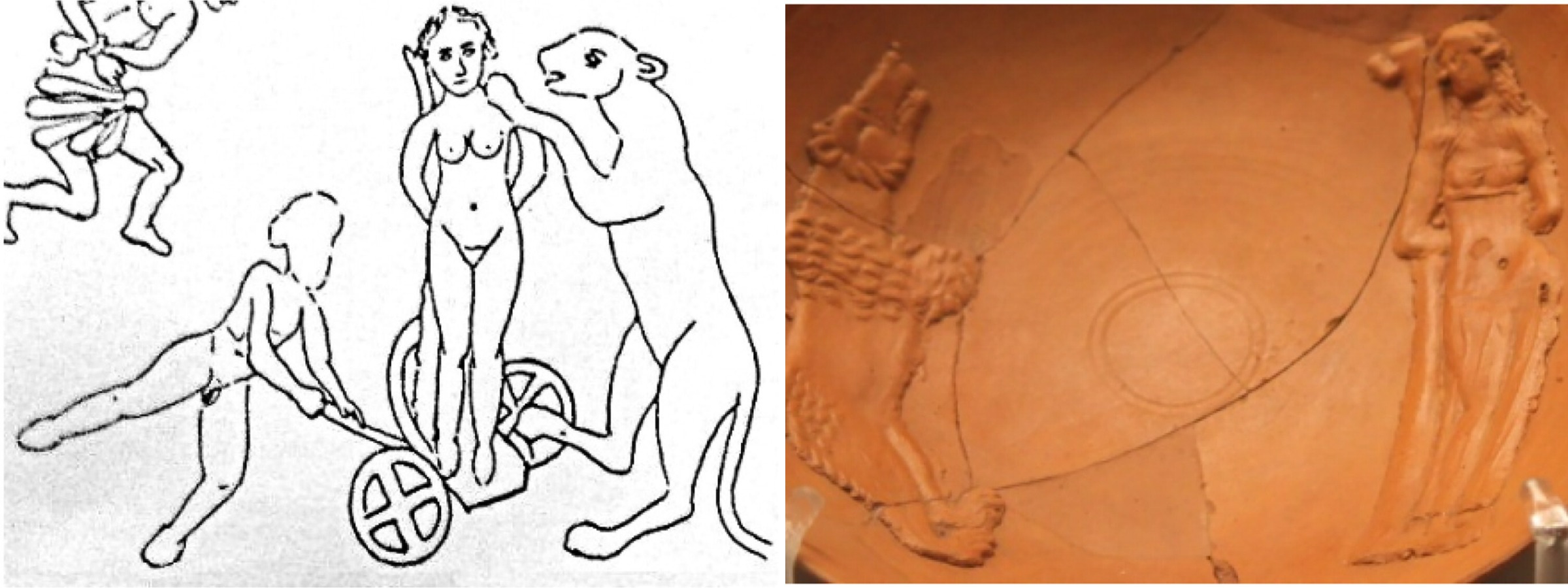 1. Женщина, отданная на растерзание. Terra sigillata, найденная в Галлии, примерно II век. 2. Женщина, брошенная на растерзание медведю, блюдо, найденное в Риме, IV век. Источник изображения: tandfonline.com. Фото.