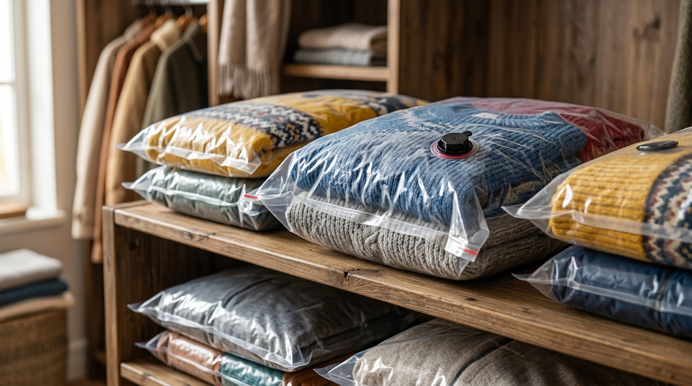 Вакуумные пакеты экономят место в шкафу, но подходят не для всех тканей. Фото.