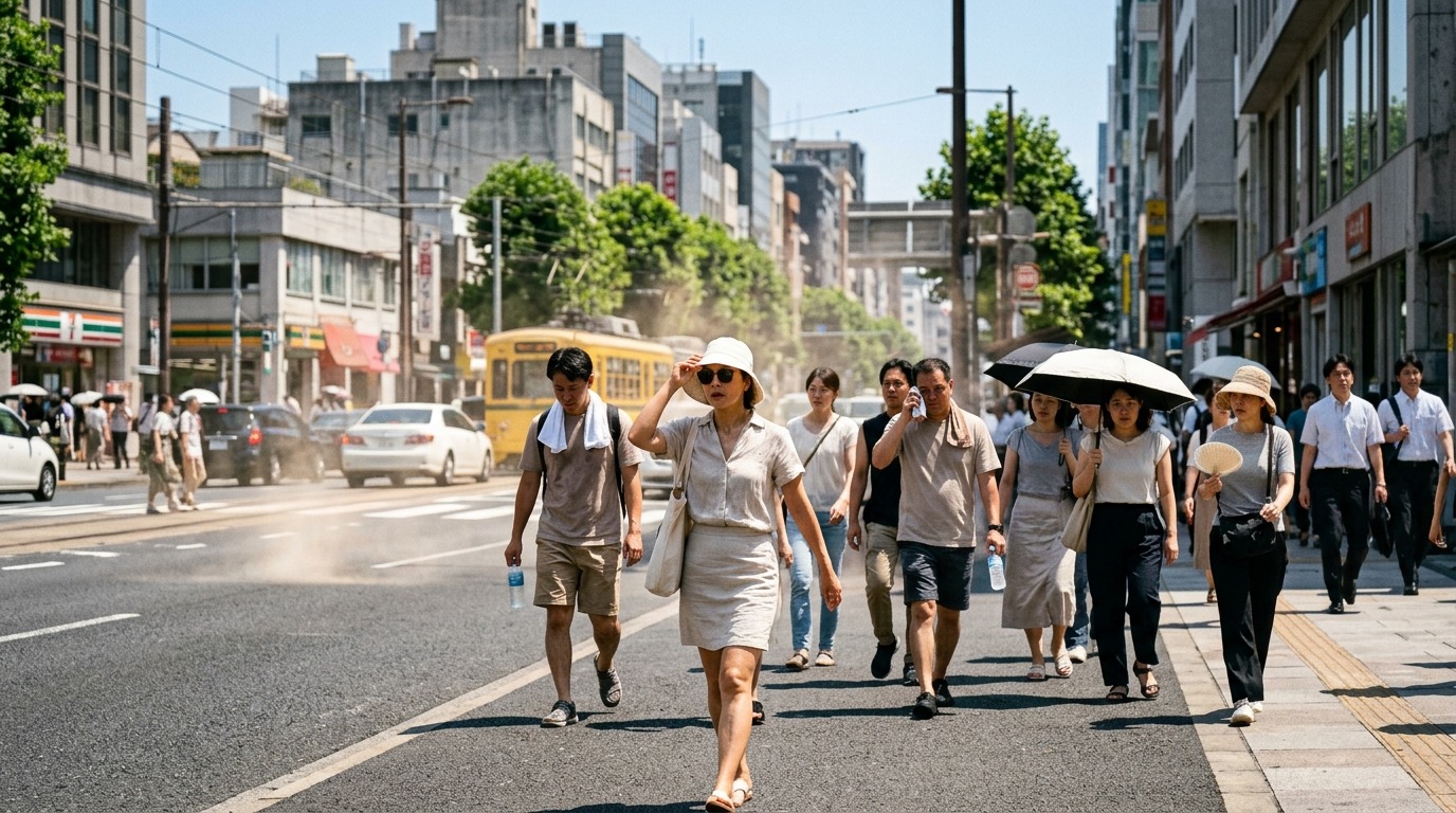 Раскаленная городская улица в летний зной. Фото.