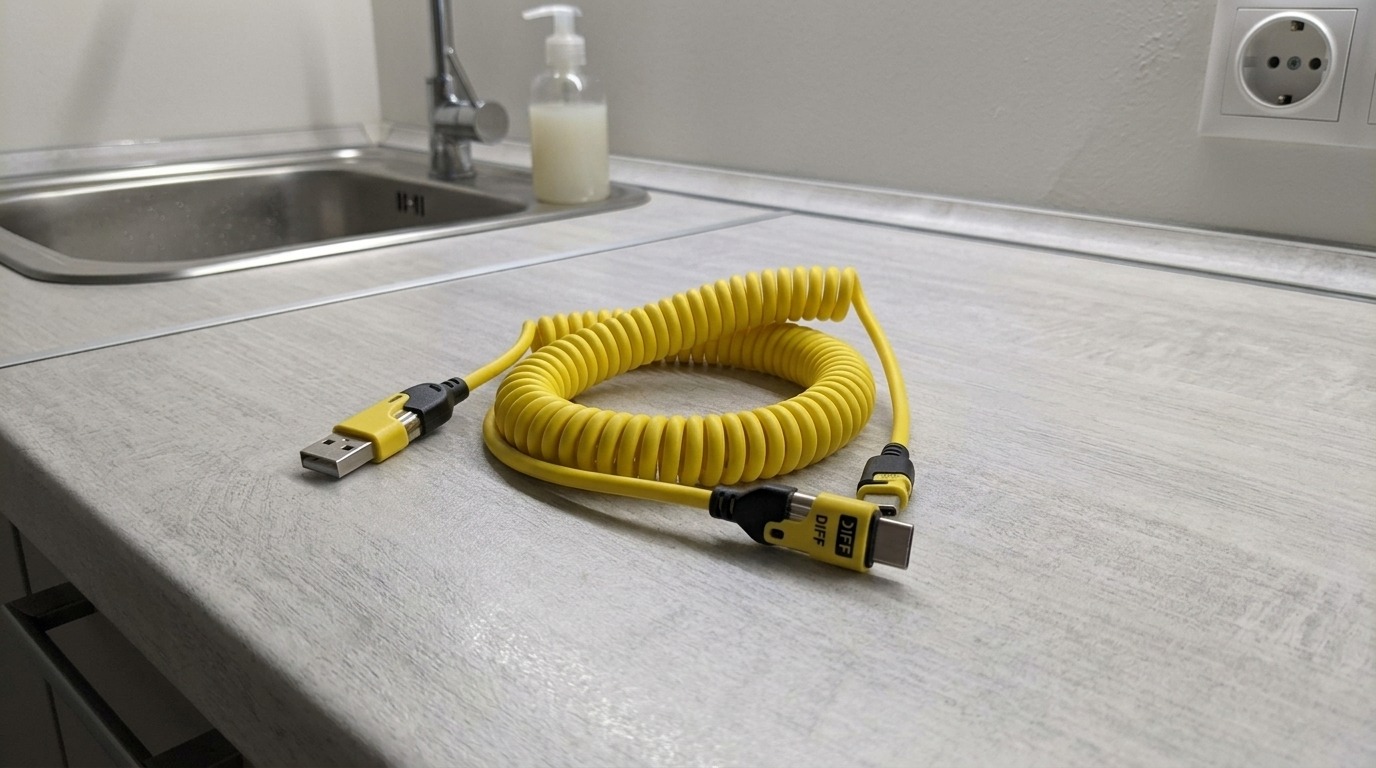 Один кабель, четыре разъёма, ноль путаницы — лежит в рюкзаке с января. Фото.