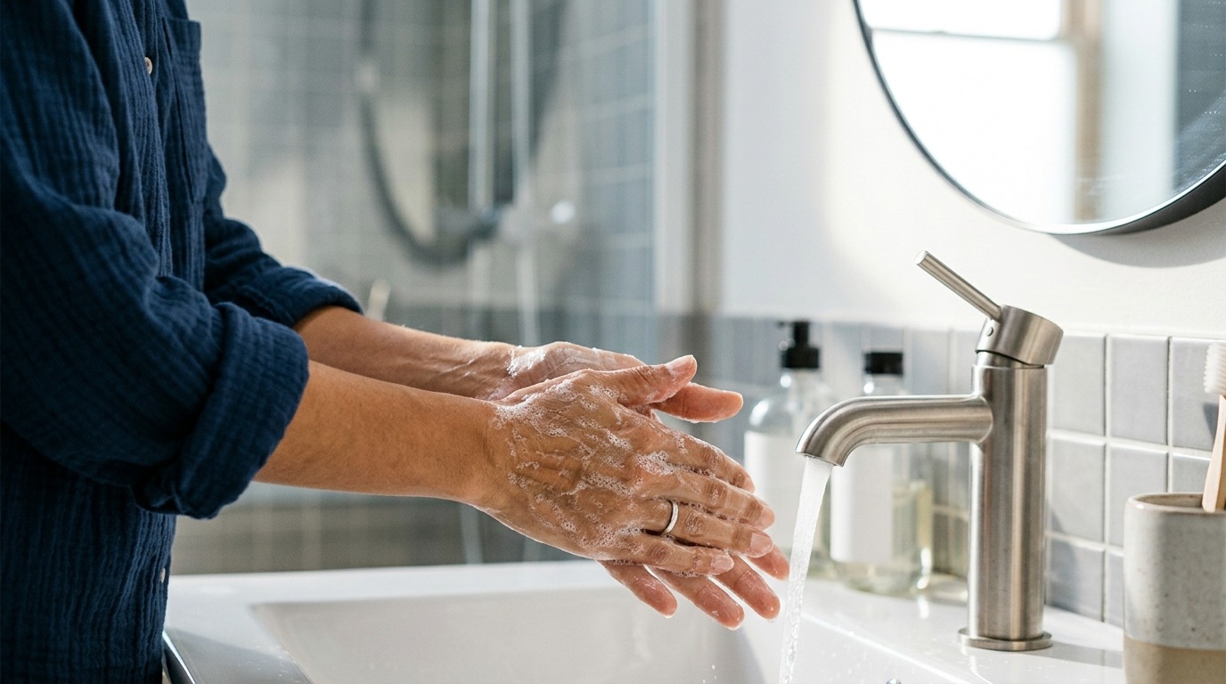 Мытье рук — простой способ снизить риск попадания инфекций в нос. Фото.