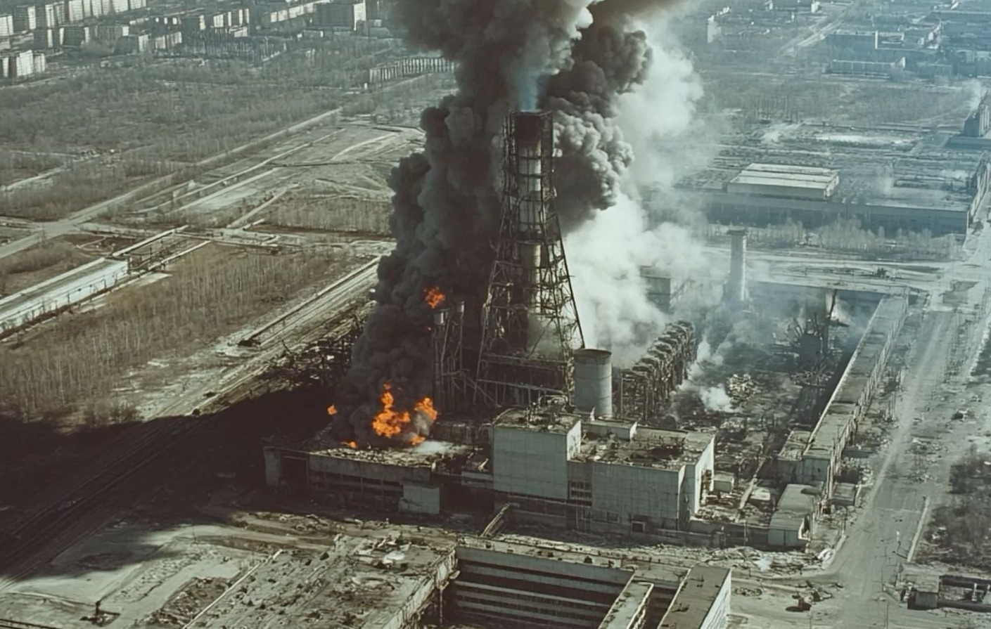 Пожар и разрушенный 4-й энергоблок ЧАЭС. Источник изображения: vetkagolos.by. Фото.