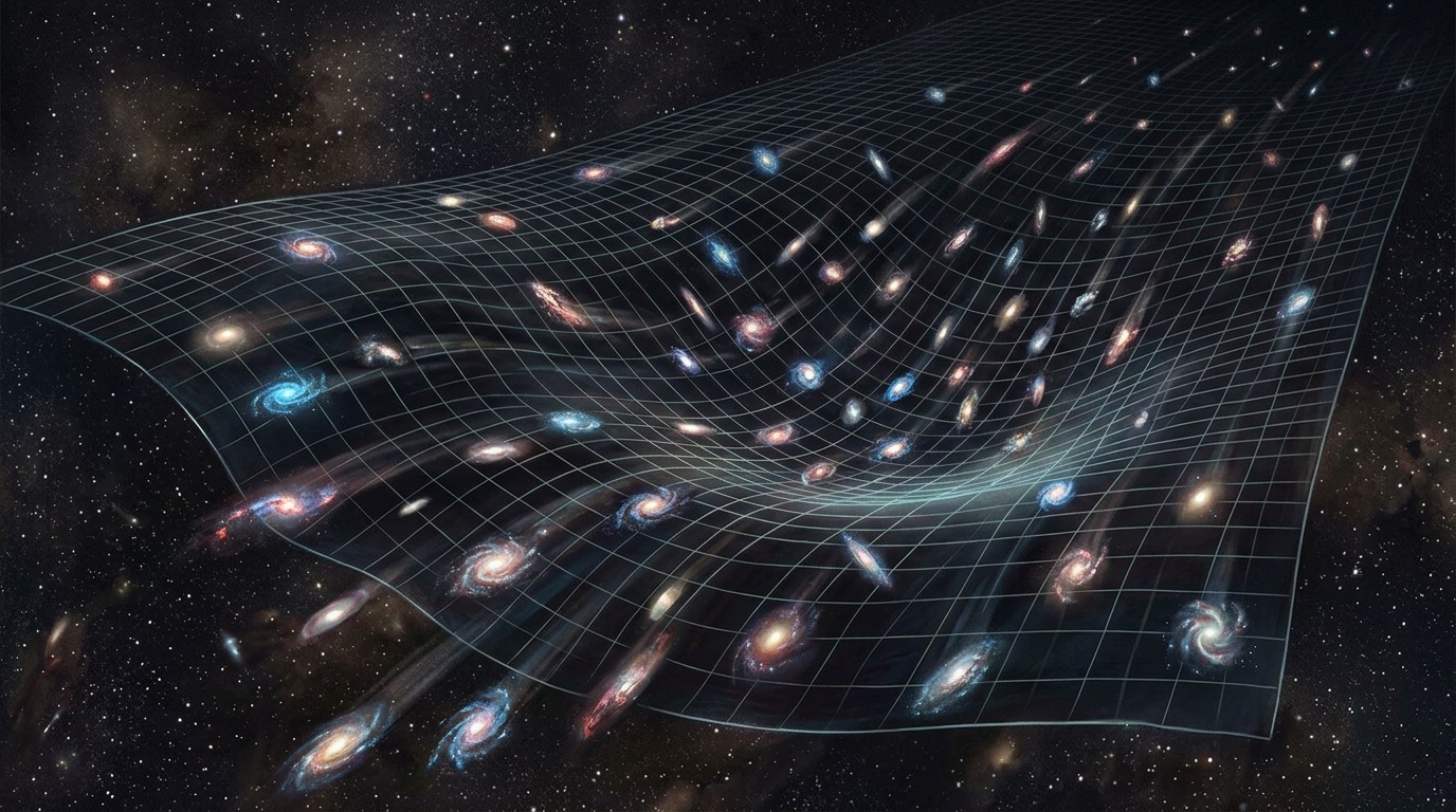 Расширение Вселенной: пространство растягивается, и галактики удаляются друг от друга. Фото.