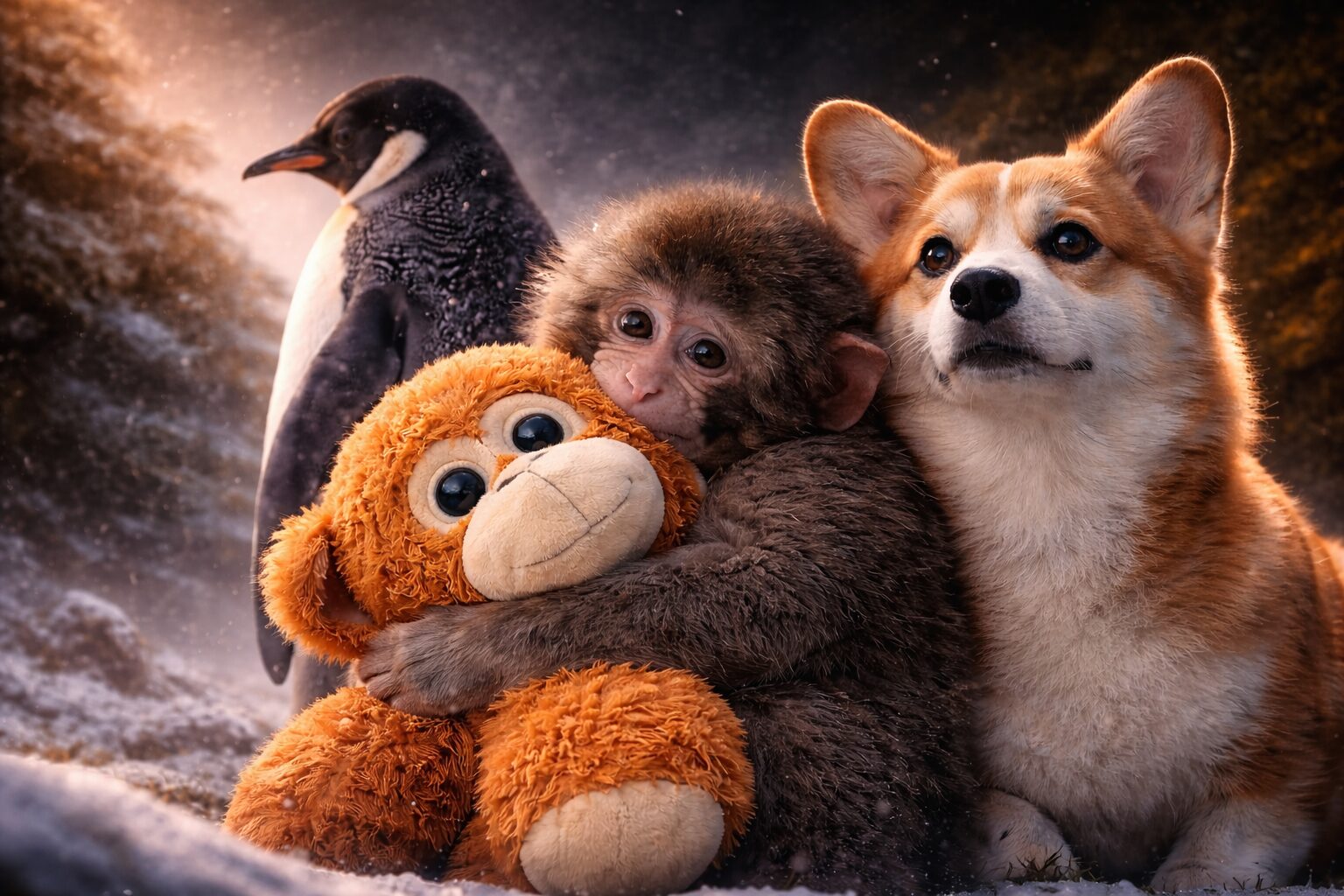 Истории животных, которые растрогали миллионы и стали вирусными: пингвин, обезьянка и корги. Фото.