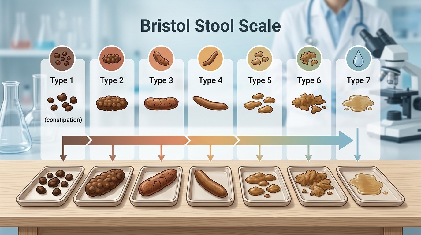Бристольская шкала стула помогает оценить скорость пищеварения. Фото.