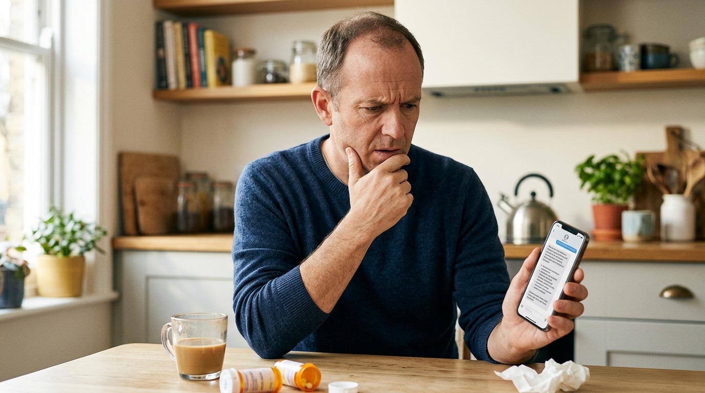 Пользователь пытается разобраться в своих симптомах с помощью ИИ-чат-бота