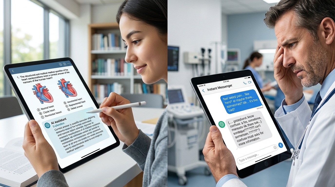 Сравнение: на экзамене ИИ отвечает точно, а в реальном диалоге — теряет контекст
