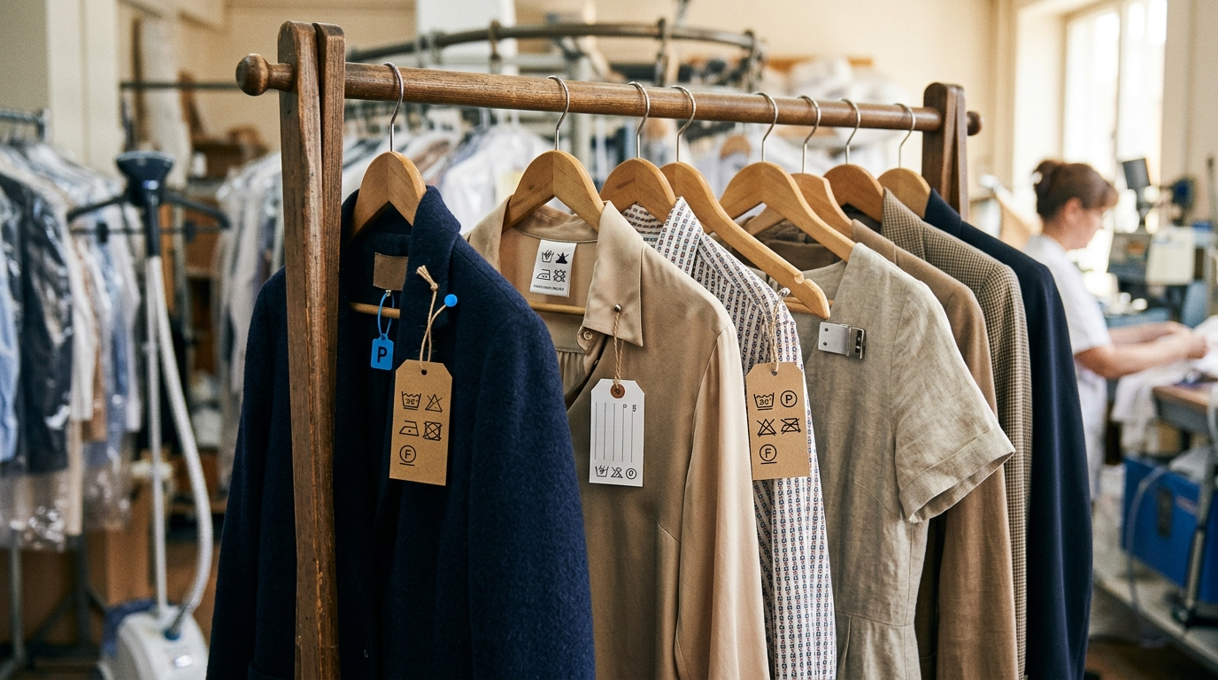 Ярлыки на одежде подскажут, можно ли стирать вещь или ей нужна химчистка. Фото.