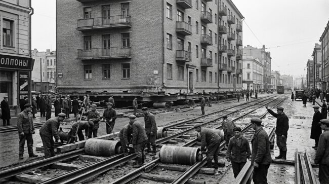 В Москве передвигали целые дома, пока жильцы оставались внутри. Фото.