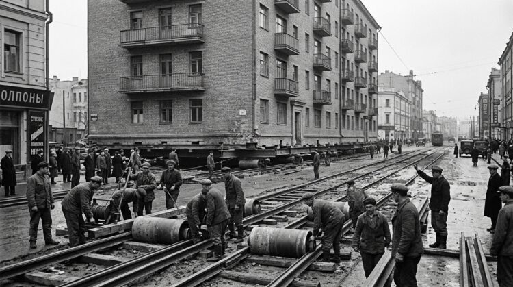 В Москве передвигали целые дома, пока жильцы оставались внутри. Фото.