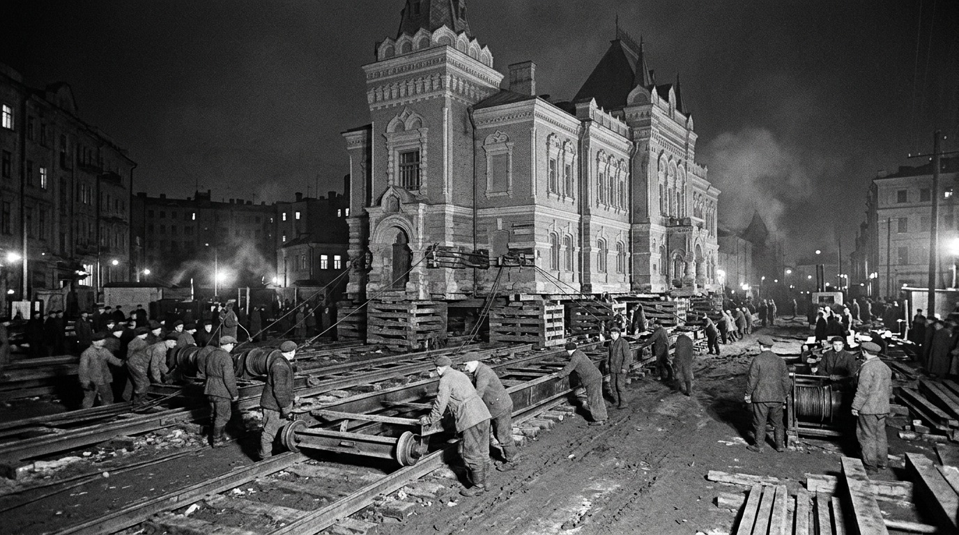 Саввинское подворье перемещали ночью, жильцы узнали о переезде только утром. Фото.