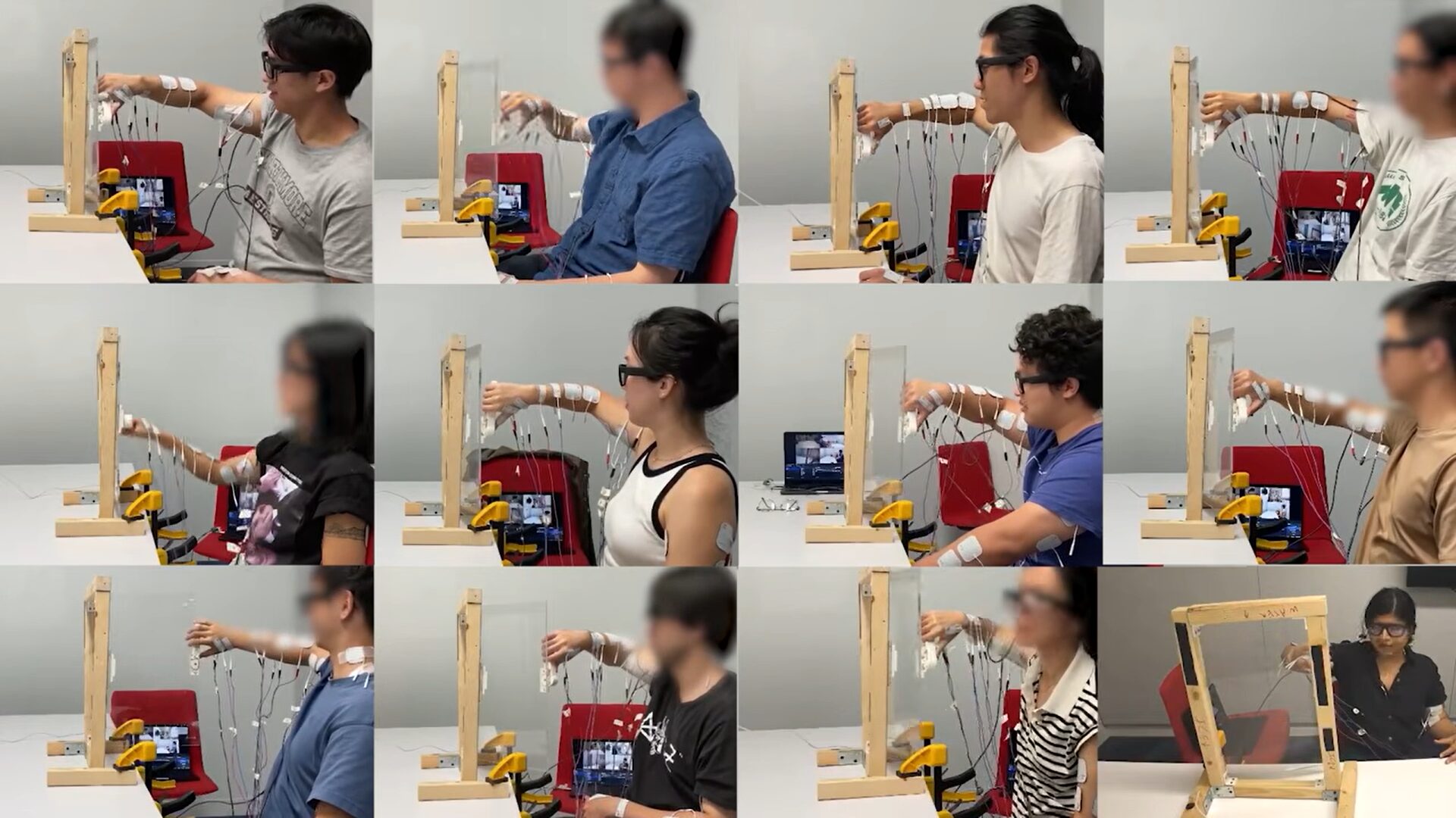 Участники тестируют систему, чтобы открыть незнакомое окно. ИИ определяет тип ручки и с помощью электродов направляет пальцы, запястье и локоть в нужной последовательности. Фото.