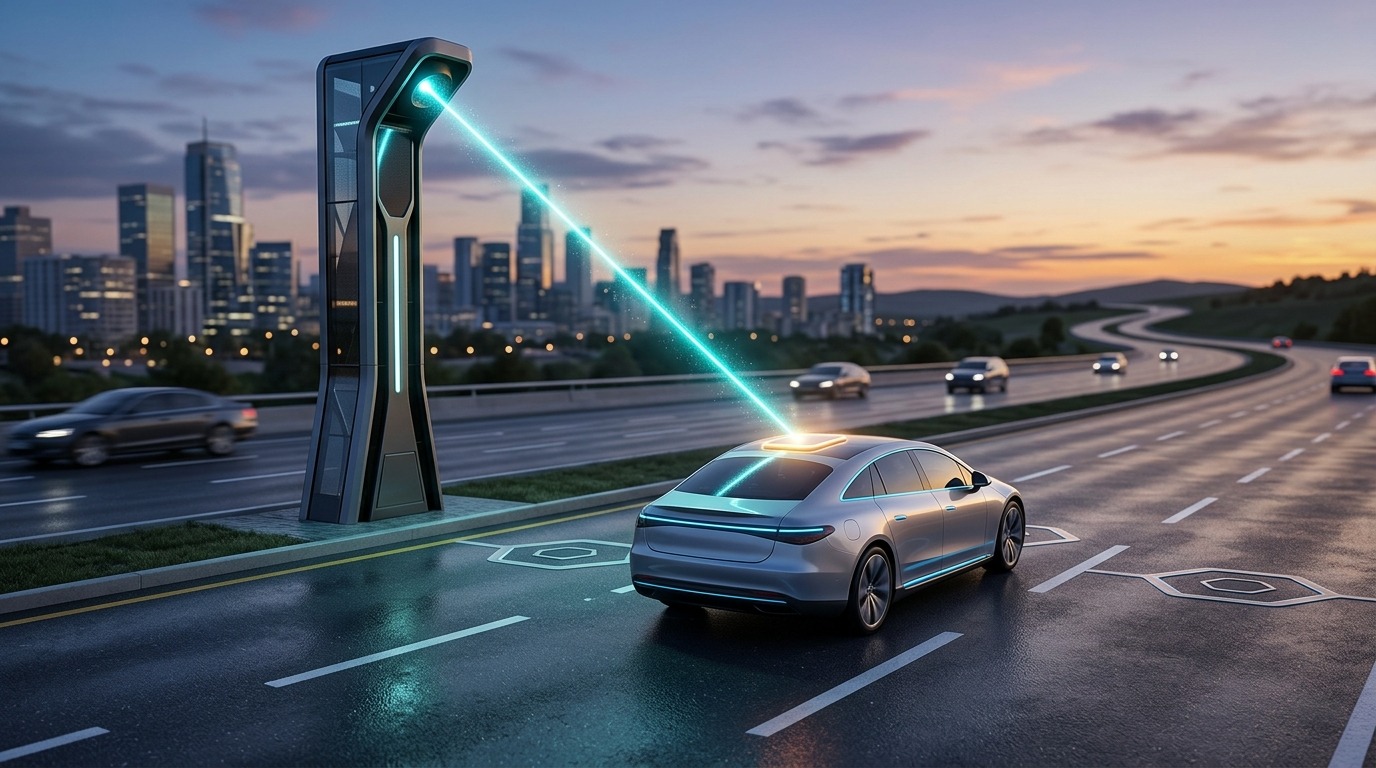 Концепция будущего: электромобиль заряжается лазером прямо на ходу