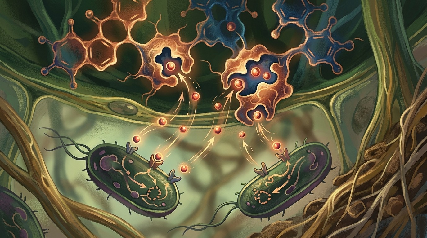 Схематическое изображение механизма: растительные молекулы перехватывают железо, лишая бактерии ресурса для роста. Фото.
