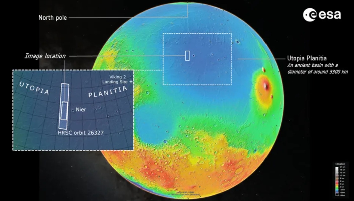 Расположение равнины Утопия на Марсе. Источник изображения: ESA. Фото.