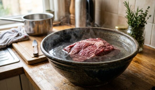 Размораживать мясо в воде можно, но только если знать одно правило. Размораживать мясо в воде можно, но только если знать одно правило. Фото.