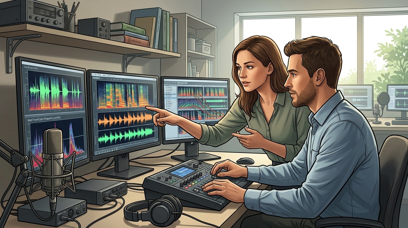 Исследователи анализируют спектрограммы звуков животных