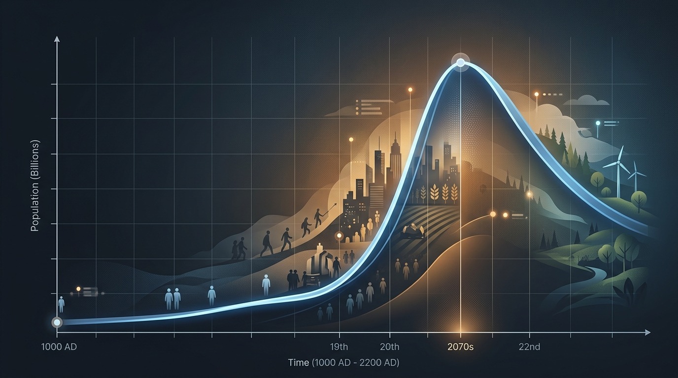 Схематичная кривая роста населения Земли: пик ожидается в 2060–2070-х годах