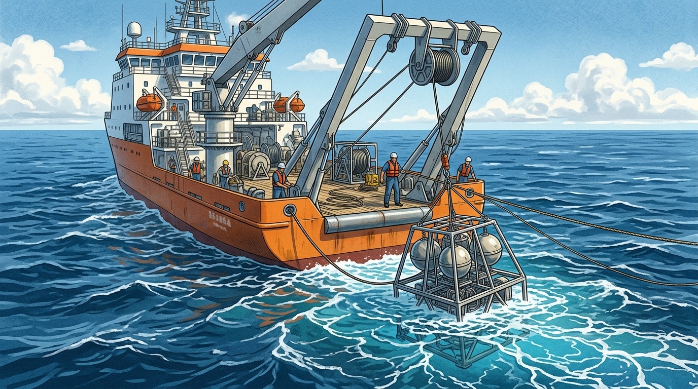 Ученые размещали донные сейсмометры с исследовательского судна, чтобы «просветить» недра кальдеры. Фото.