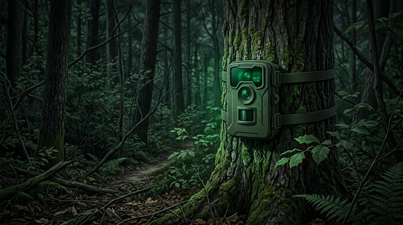 Камера-ловушка с инфракрасной подсветкой в лесу — стандартный инструмент бигфутеров. Фото.