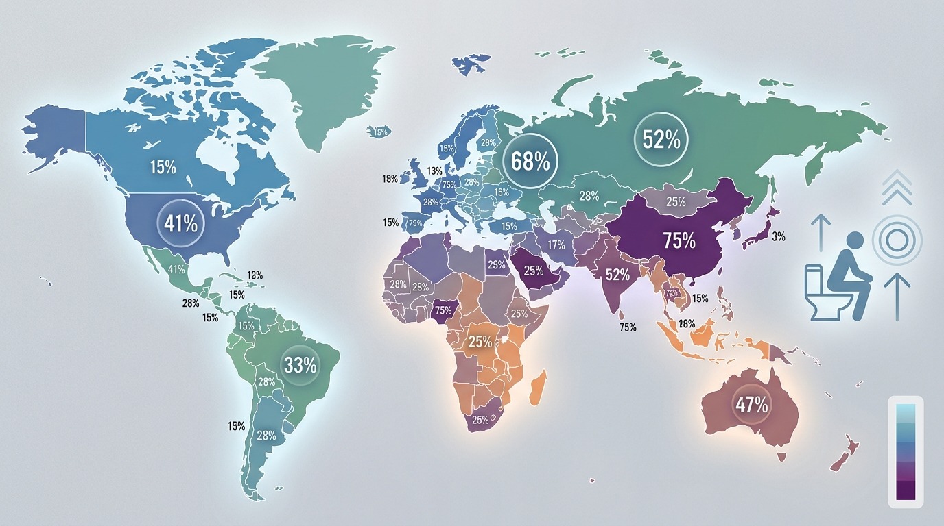 Процент мужчин, предпочитающих мочиться сидя, сильно различается в разных странах