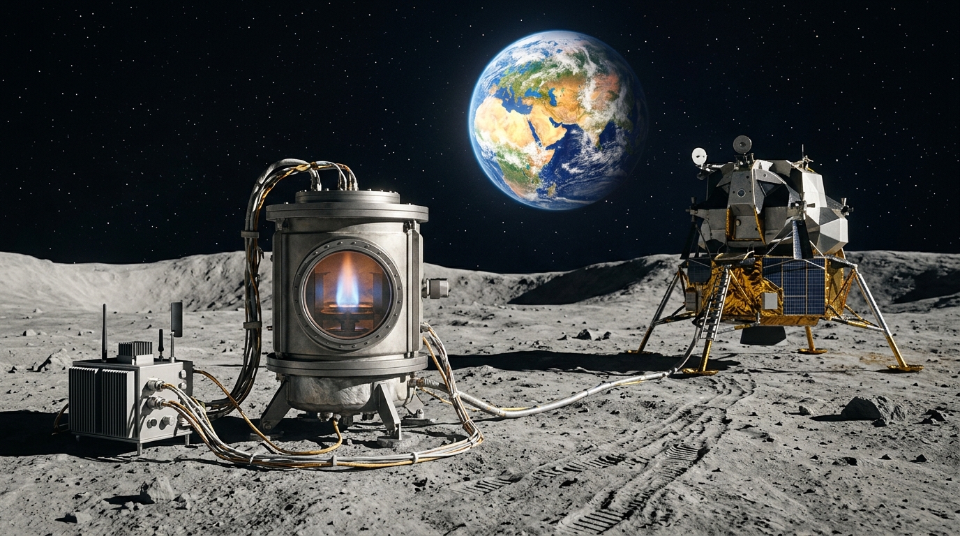 Так может выглядеть камера сгорания на лунной поверхности рядом с посадочным модулем. Фото.