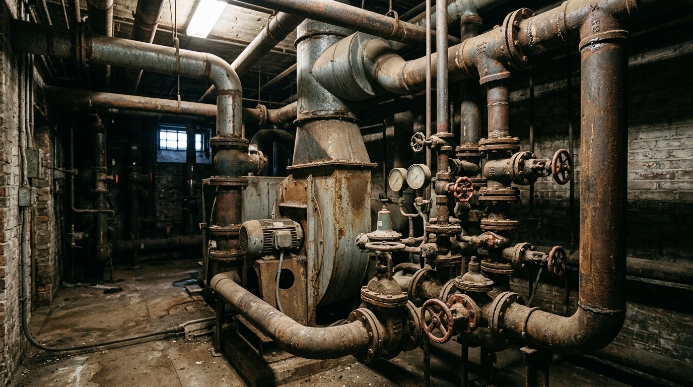 Водопроводная система старого здания — потенциальный источник невидимого стресса. Фото.