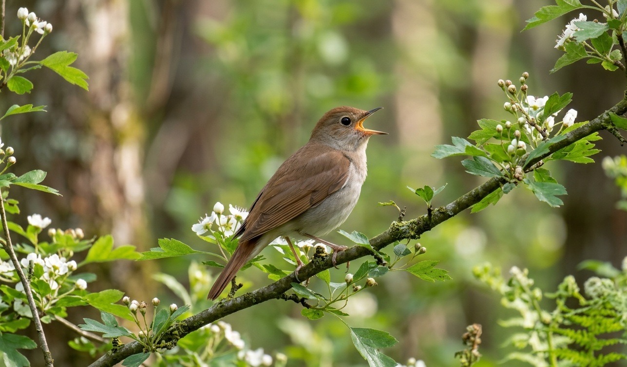 Nightingales sing beautifully but usually hide. Photo.