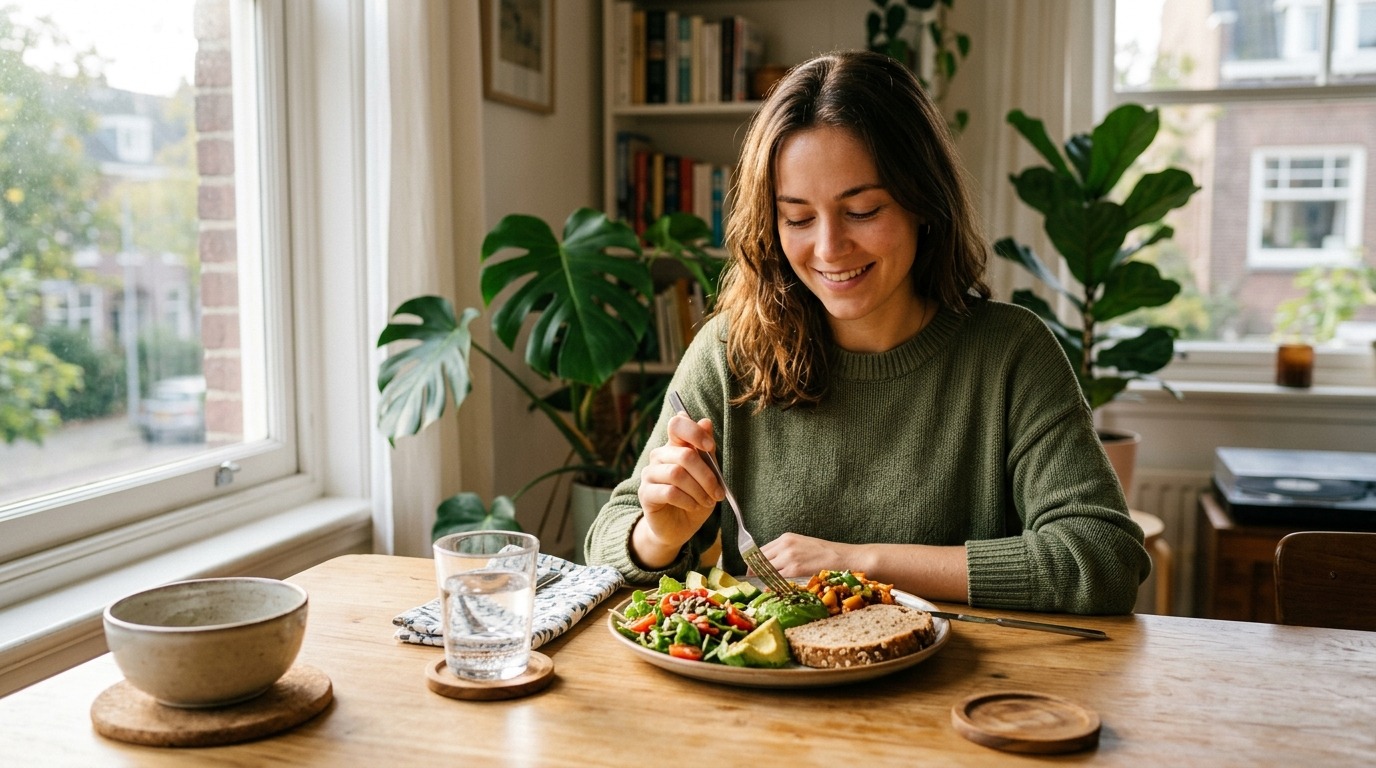 Интуитивное питание предполагает спокойное и внимательное отношение к еде. Фото.