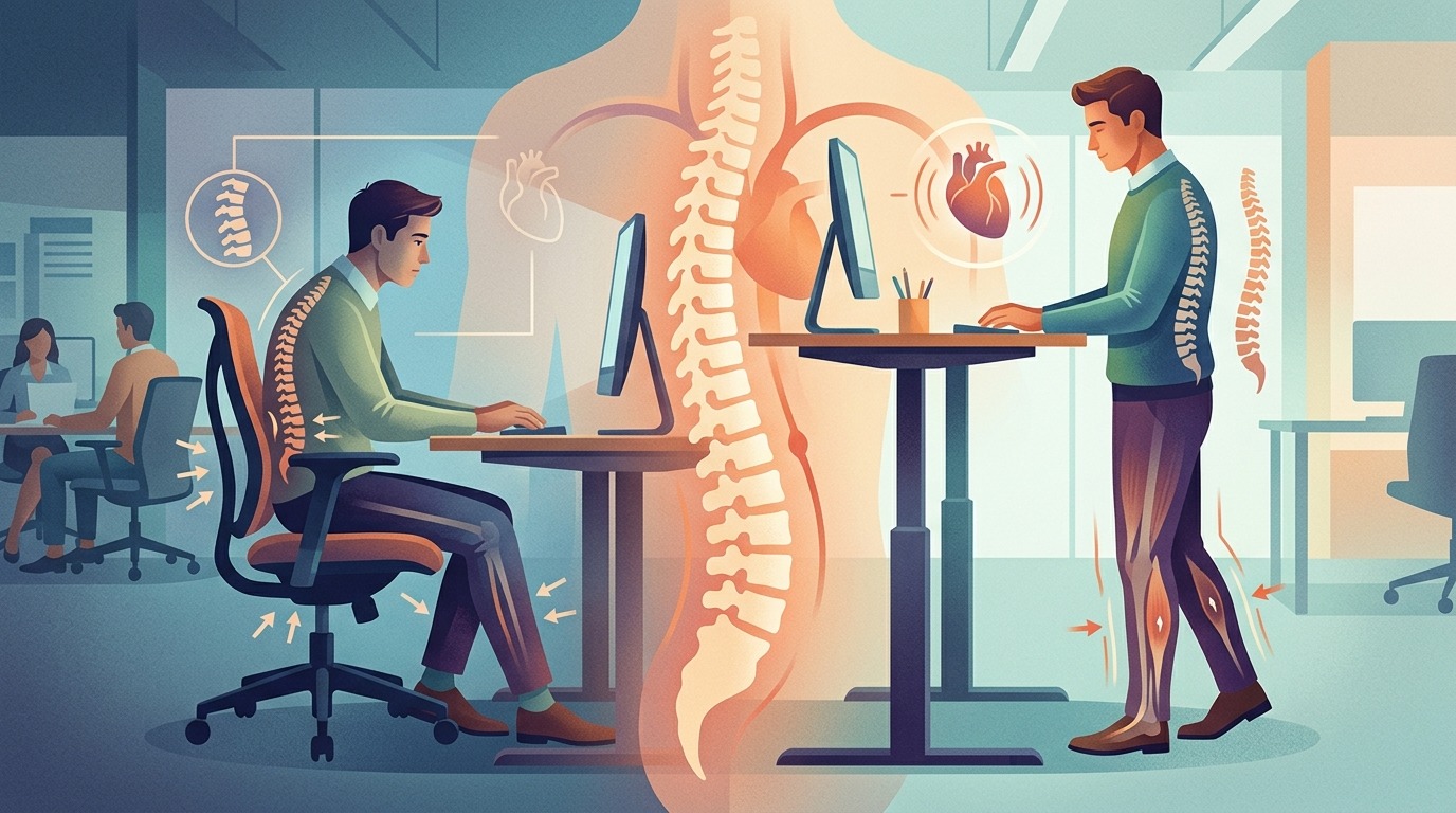 Во время работы нужно регулярно делать перерывы и разминаться хотя бы каждый час. Фото.