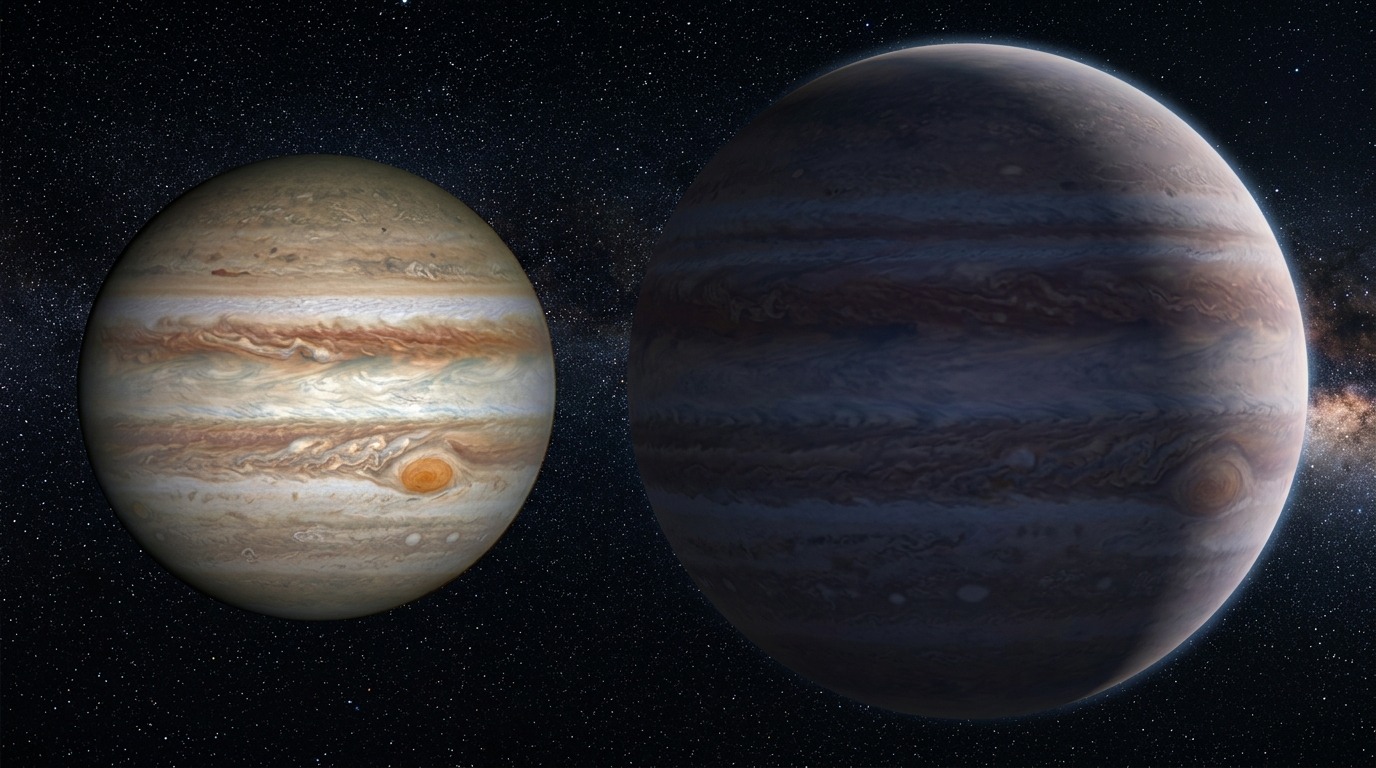 Size comparison: the gas giant 29 Cygni b next to Jupiter. Photo.