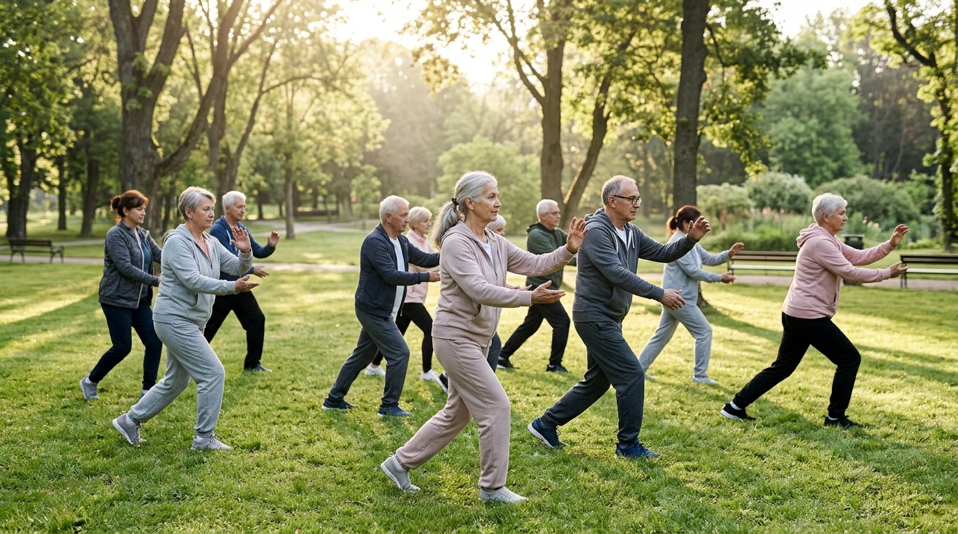 Занятия тай-чи в парке — мягкая нагрузка, доступная людям любого возраста