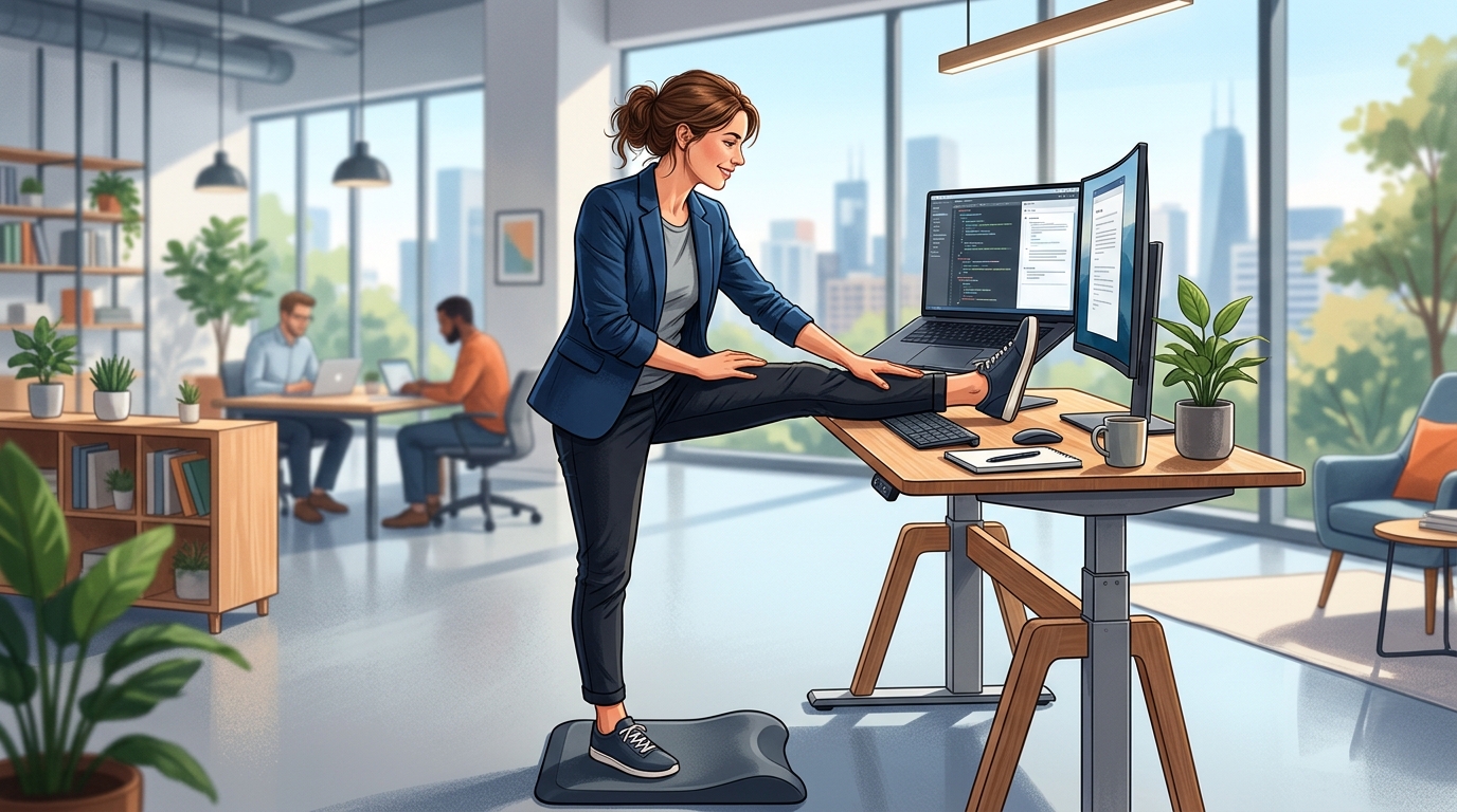 Главное — не стоять и не сидеть, а регулярно двигаться в течение дня. Хотя вряд ли чьё начальство одобрит ноги на рабочем столе, пусть это и для пользы здоровью. Фото.