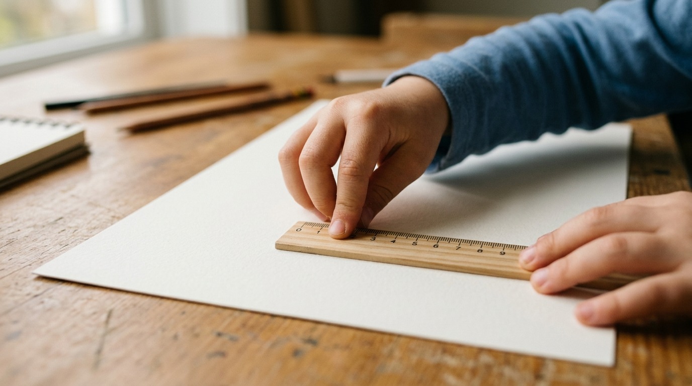 Ребенок учится совмещать предмет с нулевой отметкой, а не с краем линейки. Фото.