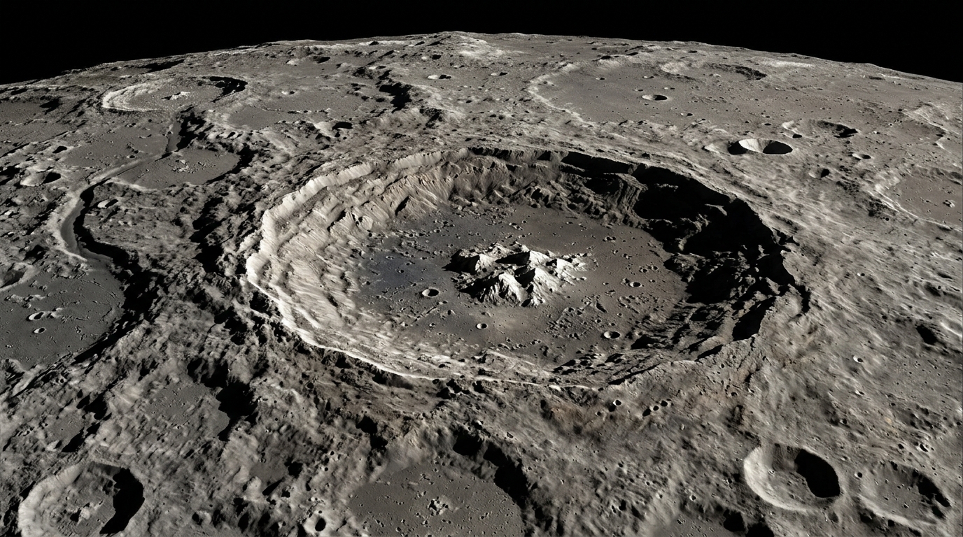 Крупный лунный кратер, снятый орбитальным аппаратом NASA