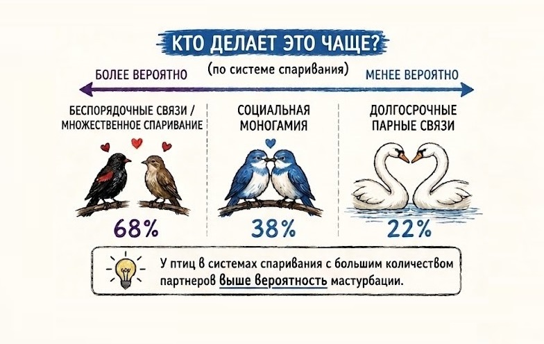 Кто делает это чаще (в зависимости от системы спаривания). Фото.