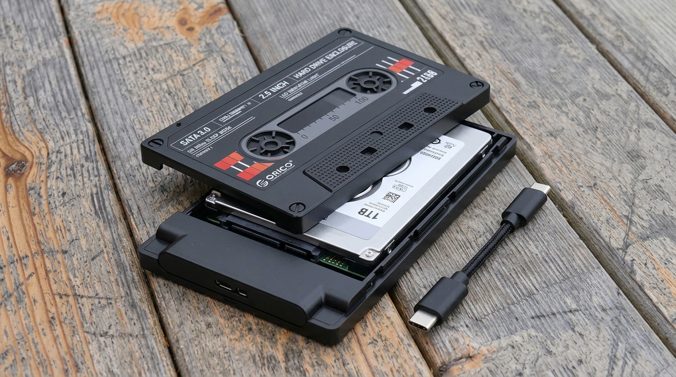 Внешний корпус для SSD в виде аудиокассеты