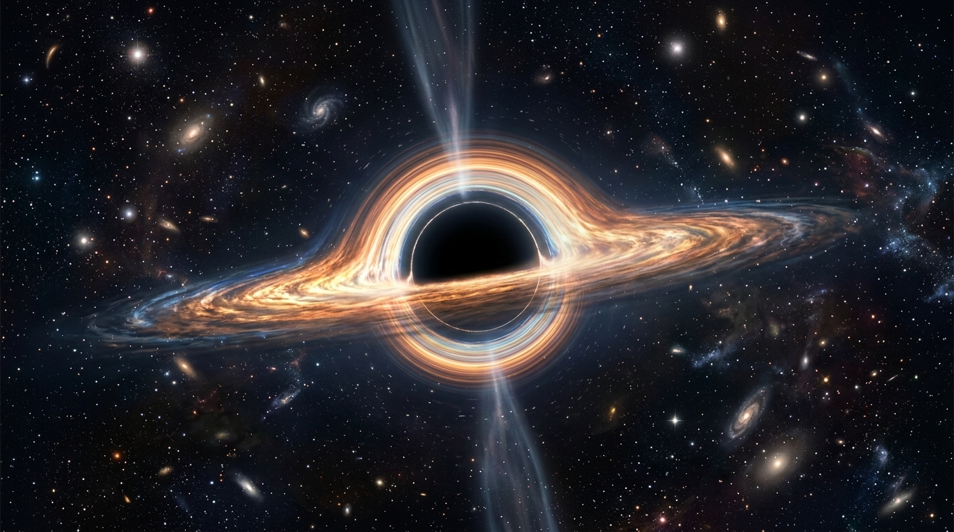 massive black hole emitting faint radiation in the vast empty space of the universe