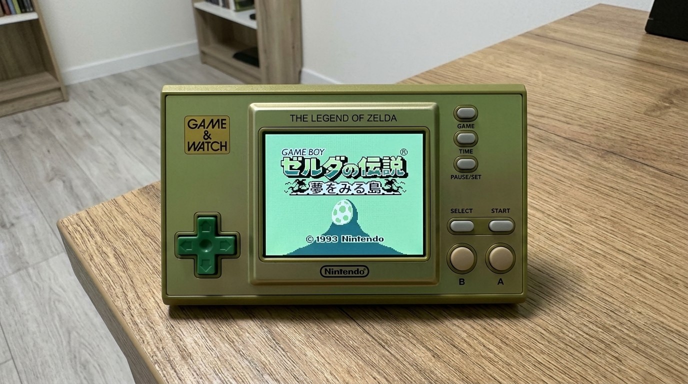 Консоль Game & Watch Zelda с игрой на экране. Фото.