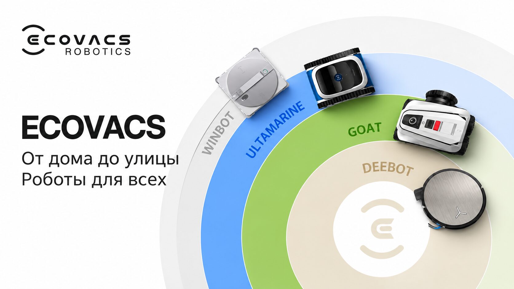 Баннер Ecovacs Robotics с продукцией бренда. Фото.