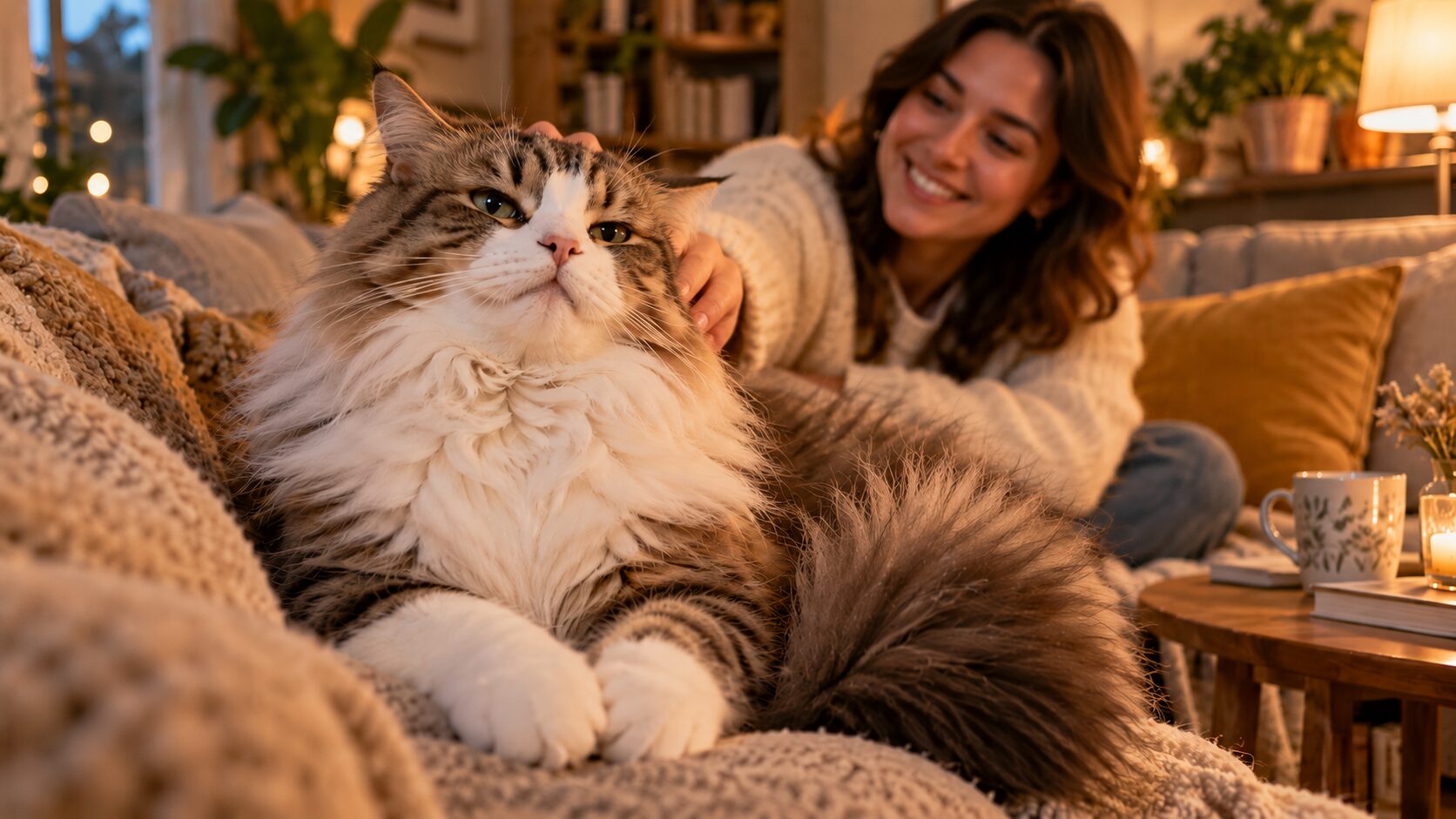 Кошка отворачивается во время поглаживаний и остаётся рядом