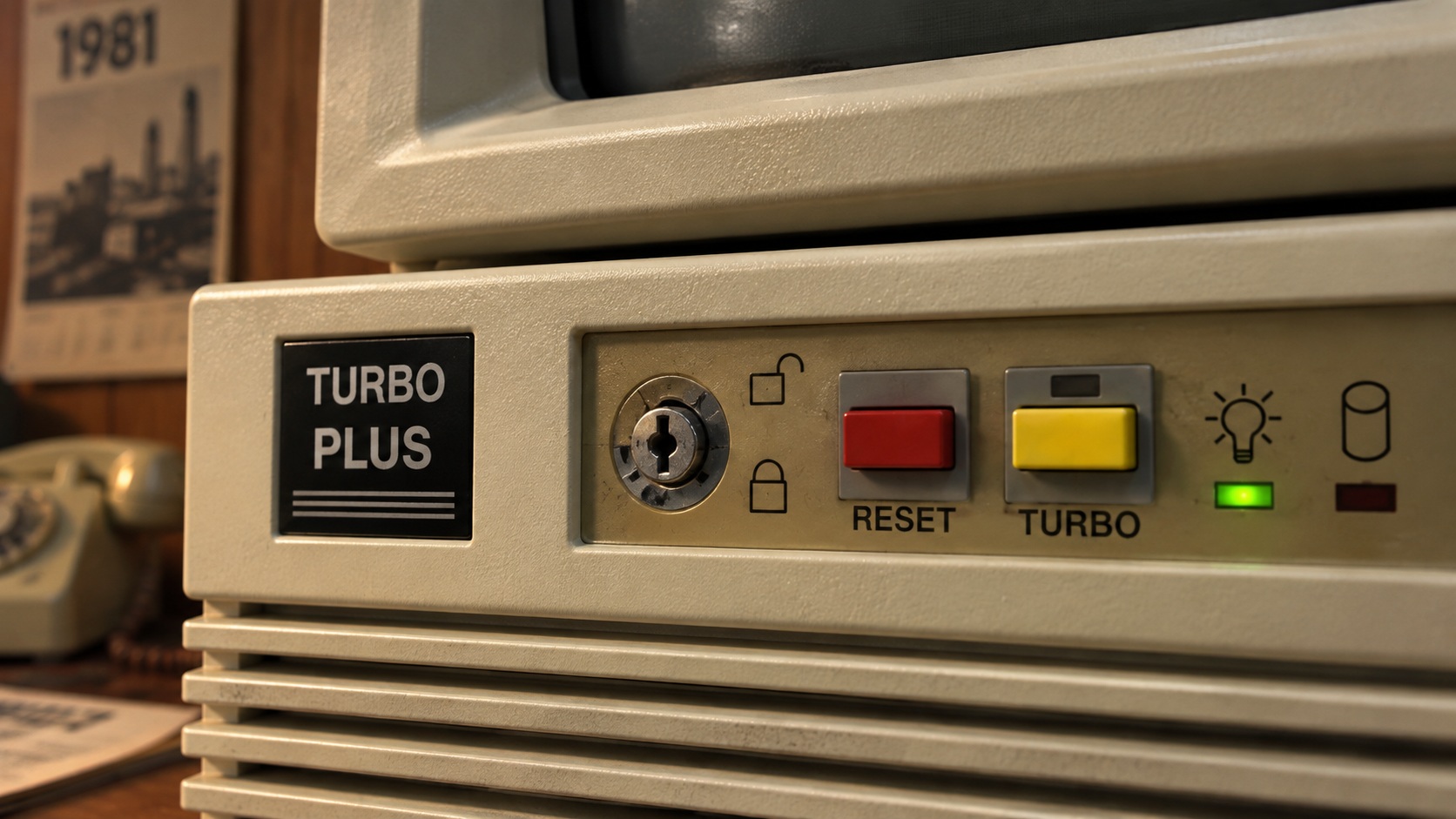 Кнопки Turbo и Reset на старом компьютере