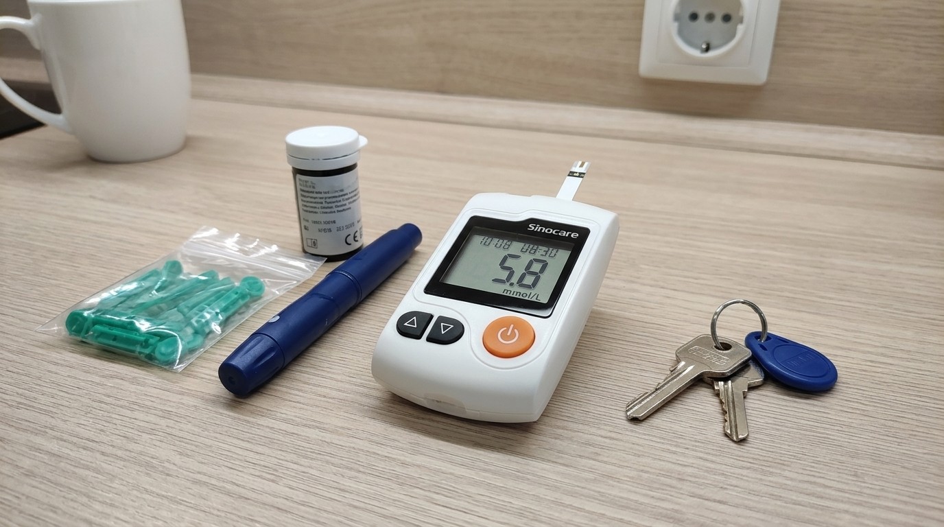 Глюкометр Sinocare с результатом измерения на экране