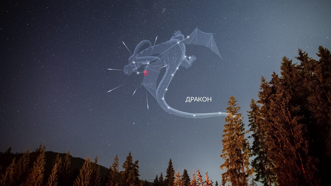 Радиант Драконид находится в созвездии Дракона. Источник изображения: starwalk.space