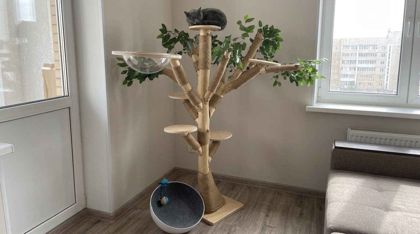 Кошка на верхней площадке комплекса